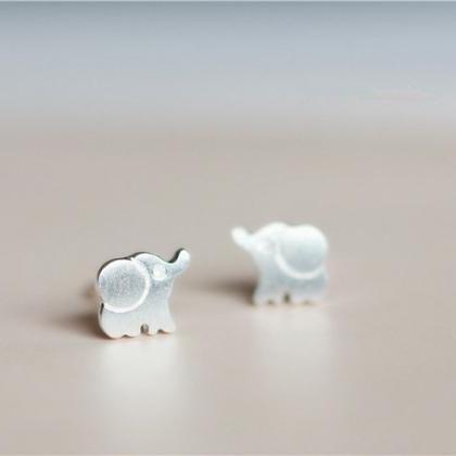 Elephant Sterling Silver Stud Earrings, Vivid Cute..