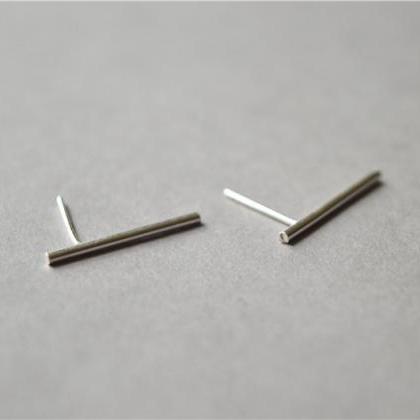 Tiny Thin Long Bar Ear Studs, Wire 925 Sterling..
