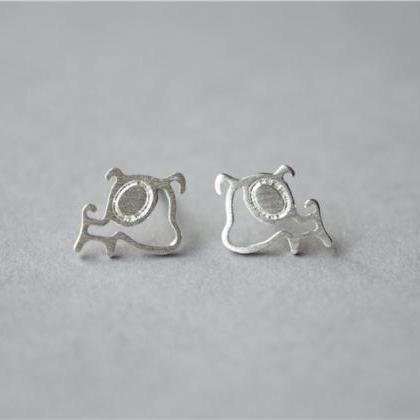 Dog 925 Sterling Silver Stud Earrings, Tiny Cute..