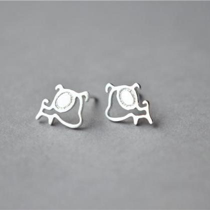 Dog 925 Sterling Silver Stud Earrings, Tiny Cute..