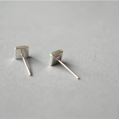 Tiny Mint Square Stud Earrings, Sterling Silver..
