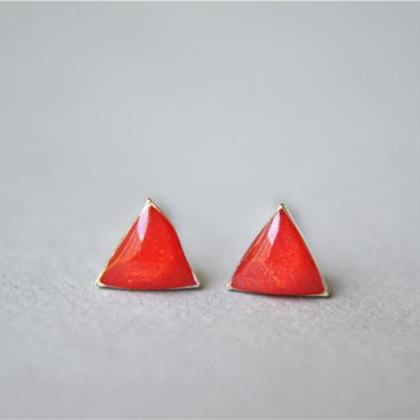Red Shell Triangle 925 Sterling Silver Stud..