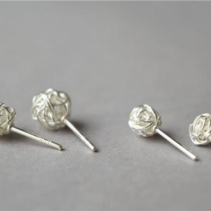 Sterling Silver Stud Earrings, Wrapping Ball..