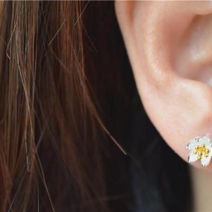 Flower Sterling Silver Stud Earrings,..