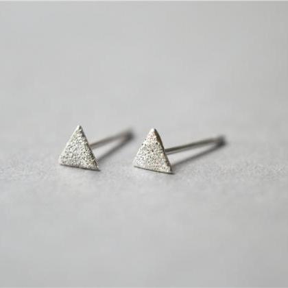 Sanded Surface Triangle Stud Earrings, Minimalist..
