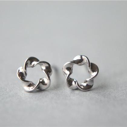 Flower Silver Stud Earrings, 925 Sterling Silver,..