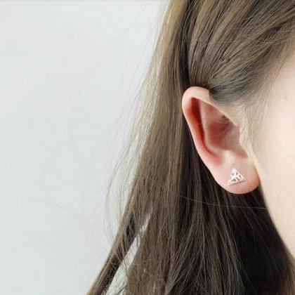 Triangle Sterling Silver Stud Earrings, Simple..