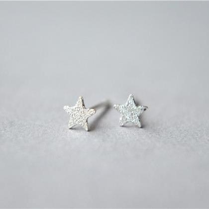 Silver Star Stud Earrings, Tiny Thin Pieces,..