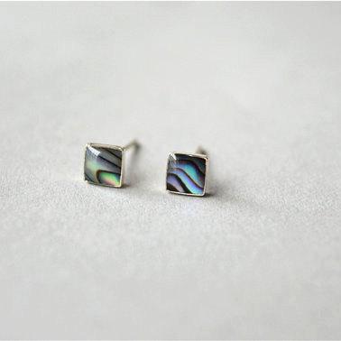 Tiny Square Stud Earrings, Aurora Borealis Shell..
