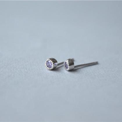 Mini Purple Gemstone Round Stud Earrings, Small..