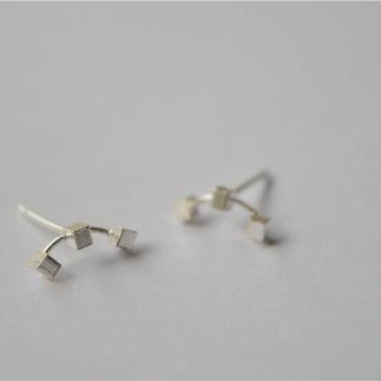 Sterling Silver Cube Studs, Tiny Simple Elegant..