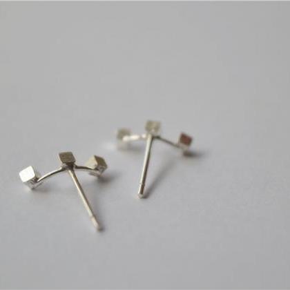 Sterling Silver Cube Studs, Tiny Simple Elegant..