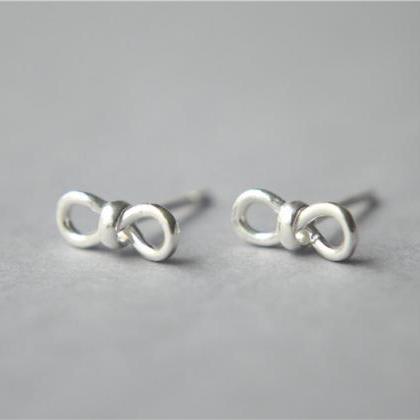 Tiny Bow Stud Earrings, Sterling Silver Bow Stud..