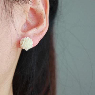 White Flower Sterling Silver Stud Earrings,..