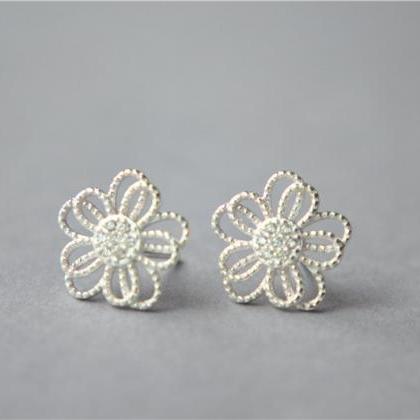 Big 925 Sterling Silver Flower Stud Earrings,..