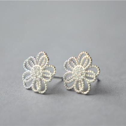 Big 925 Sterling Silver Flower Stud Earrings,..