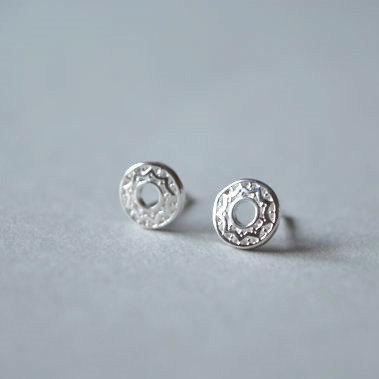 Round Sterling Silver Stud Earrings, With A Sign..
