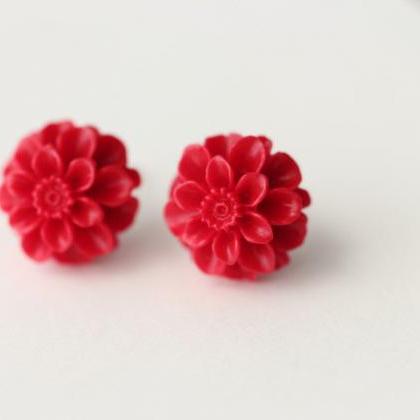 Flower Stud Earrings, Natural Resin Made..