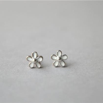 White Tiny Flower Stud Earrings, Dainty Flower..