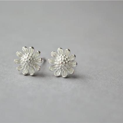 Chrysanthemum Flower Stud Earrings, 925 Sterling..