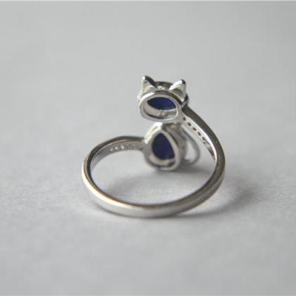 Lapis Lazuli Cat Ring, Sterling Silver Cat Ring,..