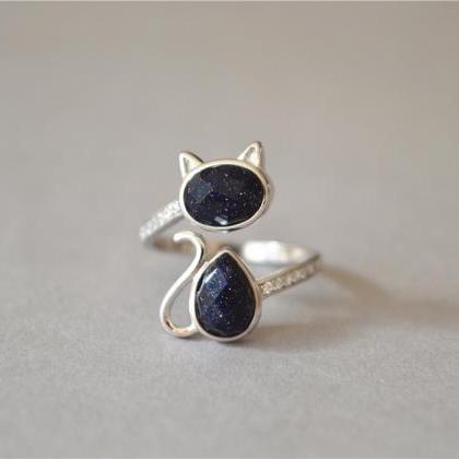 Gemstone Cat Ring, 925 Sterling Silver Cat Ring,..