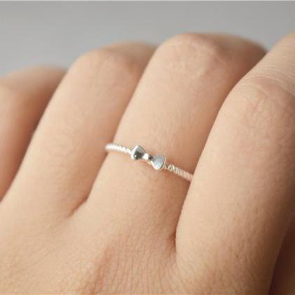Simple Thin Bow Ring, 925 Sterling Silver..