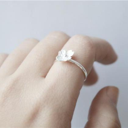 Silver Flower Ring, Tiny Sterling Silver Ring,..