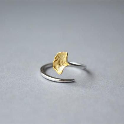 Gold Leaf Ring, 925 Sterling Silver Leaf Ring,..