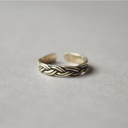 Simple Black Thick Chunky Braided Waves Ring, 925..