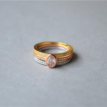 Ellipse Oval Zirconia Gold Silver And Pink Gold..