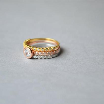Circle Dot Zirconia Gold Silver And Pink Gold Ring..