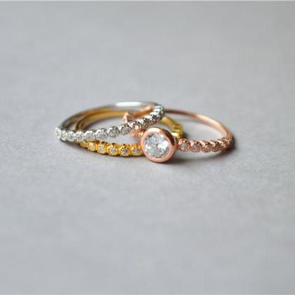 Circle Dot Zirconia Gold Silver And Pink Gold Ring..