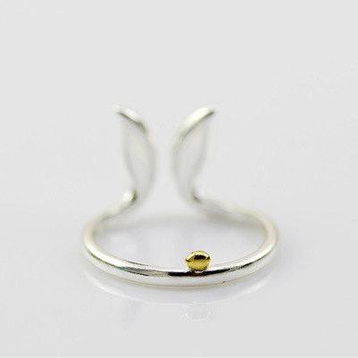 Sterling Silver Rabbit Ear Ring, Cute Handmade 14k..