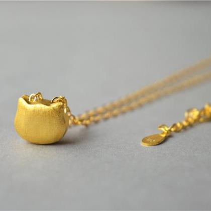 Gold Cat Necklace, 925 Sterling Silver Filled, 14k..