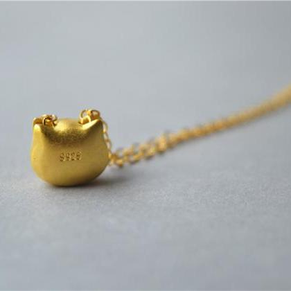 Gold Cat Necklace, 925 Sterling Silver Filled, 14k..