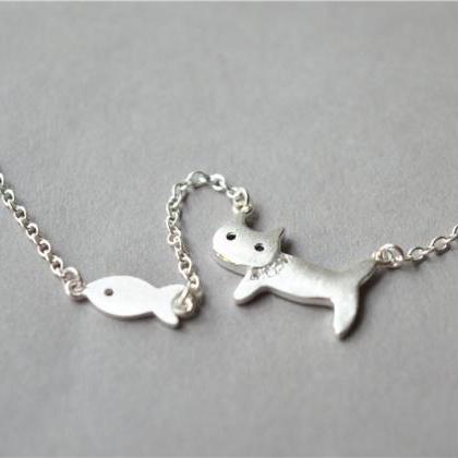 925 Sterling Silver Cat Fish Necklace, Brushed..