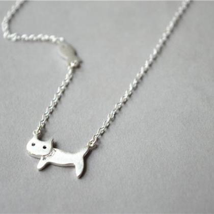925 Sterling Silver Cat Fish Necklace, Brushed..