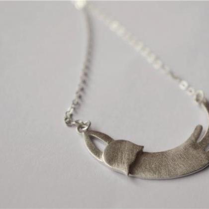 Sterling Silver Cat Necklace, 925 Sterling Silver..