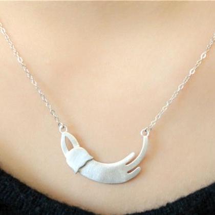 Sterling Silver Cat Necklace, 925 Sterling Silver..