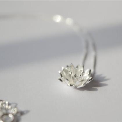 Sterling Silver Lotus Necklace, 925 Sterling..