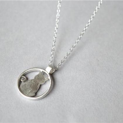 Silver Cat Necklace, 925 Sterling Silver Pendant..