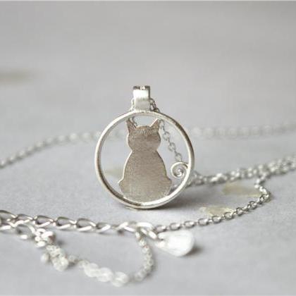 Silver Cat Necklace, 925 Sterling Silver Pendant..