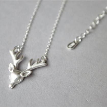 Silver Reindeer Necklace, 925 Sterling Silver..