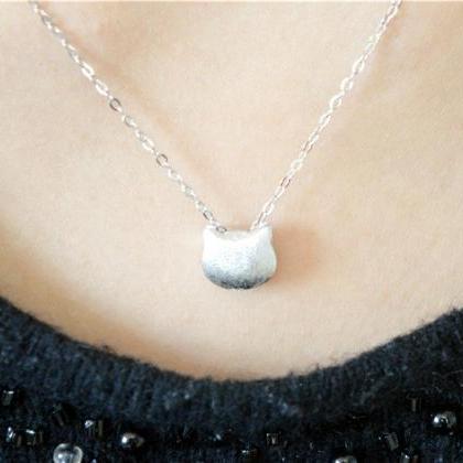 Silver Cat Necklace, 925 Sterling Silver Necklace,..
