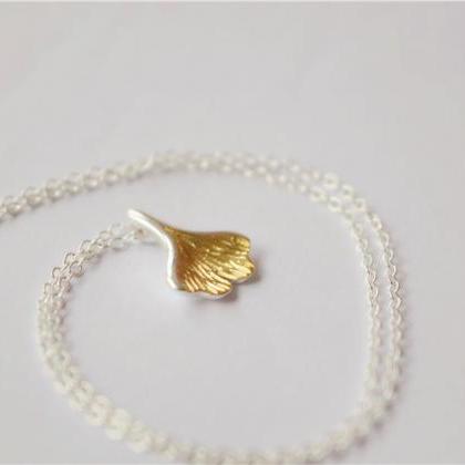 Silver Leaf Necklace, 14k Gold Plating Leaf..