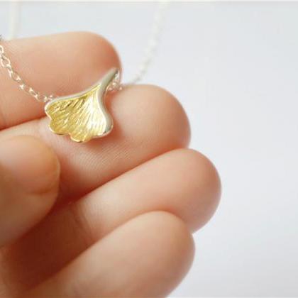 Silver Leaf Necklace, 14k Gold Plating Leaf..