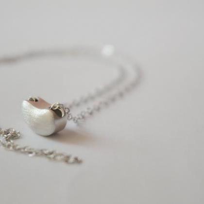 Silver Bean Necklace, Sterling Silver Bean Shaped..