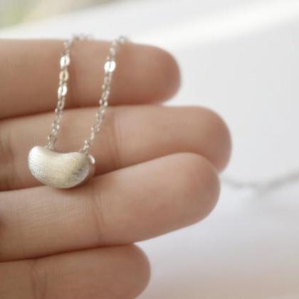 Silver Bean Necklace, Sterling Silver Bean Shaped..