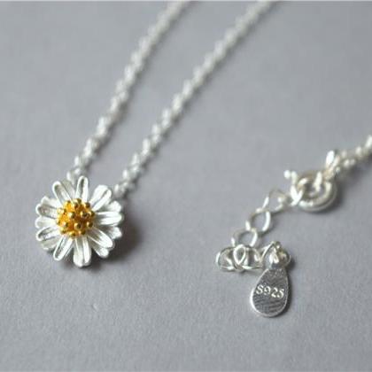 Flower Necklace, Sterling Silver Necklace,..